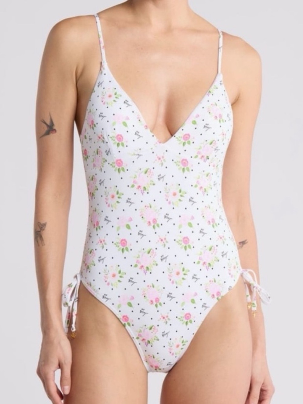 Betsy Johnson Side Tie V Neck One Piece Swimsuit Size L